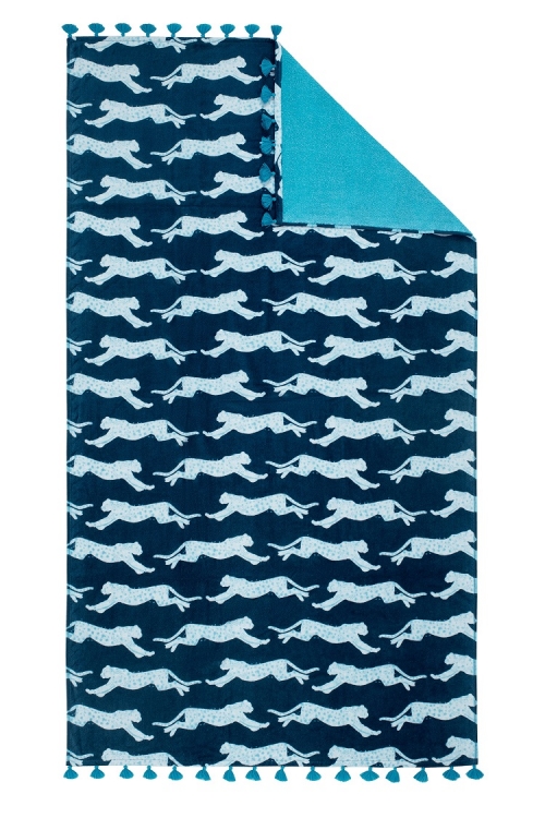 Leaping Leopard Navy Beach Towel